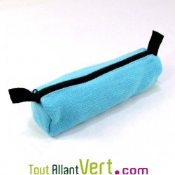 Trousse ronde turquoise en chanvre biologique, 21x7 cm