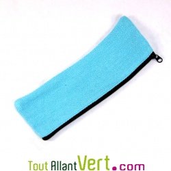 Trousse plate turquoise en chanvre biologique, 21x6,5 cm