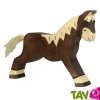 Cheval marron en bois qui court 16 cm, Holztiger