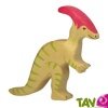 Parasaurolophus en bois, dinosaure blanc et rouge 14 cm