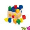 Boite � formes en bois, 10 pi�ces color�es et leur boite en bois, 16 cm
