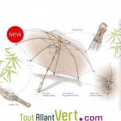 Parapluie plastique recycl�, manche en bambou et bois