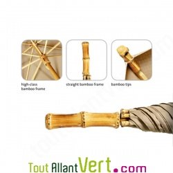 Parapluie plastique recycl�, manche en bambou et bois