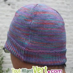 Bonnet en chanvre biologique tricot�, 26 cm, Bleu et vert