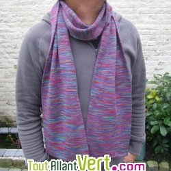 Echarpe longue tricot�e en chanvre, bleu et vert 210 cm