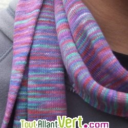 Echarpe longue tricot�e en chanvre, bleu et vert 210 cm