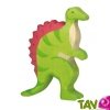 Spinosaure en bois, dinosaure vert et rouge 12 cm
