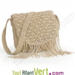 Sac � bandouliere en macram�, chanvre bio, naturel