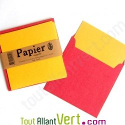 Enveloppes recycl�es rustiques groseille 90g, 15x15 + cartes jaune 250g, 14x14, lot de 10