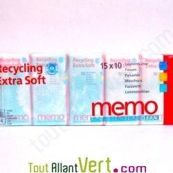 Mouchoir en papier recycl�, 15 paquets de 10 mouchoirs, 4 plis