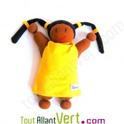 Poup�e chiffon en coton bio, noire et jaune, 25 cm