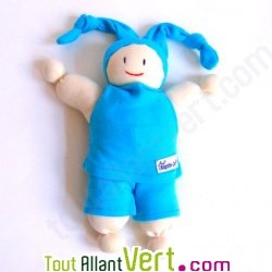 Poup�e chiffon en coton bio, blanc et bleu, 25 cm