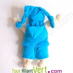 Poup�e chiffon en coton bio, blanc et bleu, 25 cm