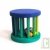 Roue en bois avec bille et clochette, vert et bleu