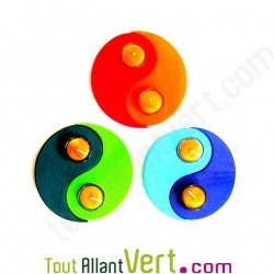 Support de bougies en bois Ying Yang + 2 bougies dans un verre