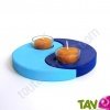 Support de bougies en bois bleu + 2 bougies dans un verre