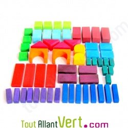 Cube en bois couleur, diff�rentes formes, 60 pi�ces