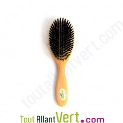 Brosse cheveux ovale plate en bois, poils naturel de sanglier