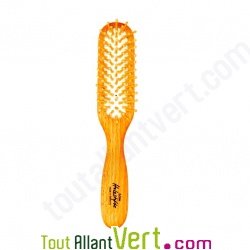 Brosse cheveux fine plate en bois, picots en bois