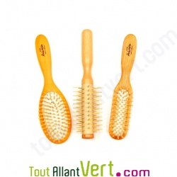 Brosse cheveux en bois, picots en bois