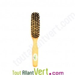 Brosse cheveux fine plate en bois, poils naturel de sanglier