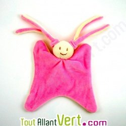Doudou souriant rose en coton bio