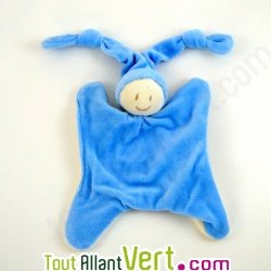 Doudou souriant bleu en coton bio