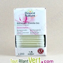 B�tonnets d'oreilles "coton tige" en coton bio, boite de 200