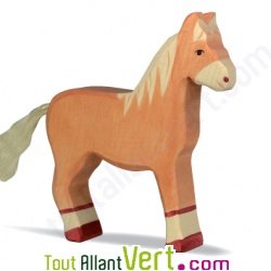 Cheval en bois debout, marron clair, 15,5 cm