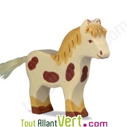 Poney avec t�ches marron en bois 12 cm