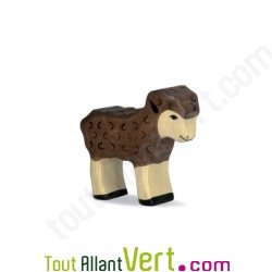 Agneau marron fonc� en bois debout 5,5 cm