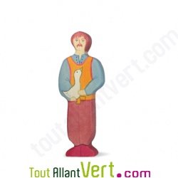 Figurine fermier et son oie en bois debout 15 cm