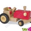 Tracteur rouge et son chauffeur en bois 14x23 cm