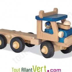 Camion bleu et son chauffeur en bois 21x40 cm