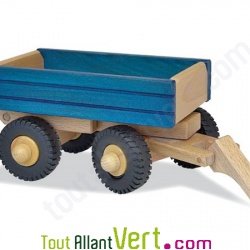 Remorque bleue en bois 13x27,7 cm