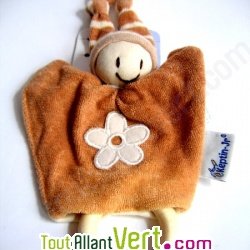 Hochet souriant en coton bio et son anneau en bois