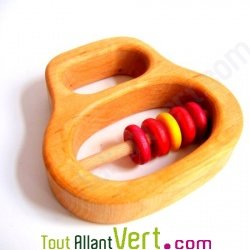 Hochet bois et grigri rouge 8 cm