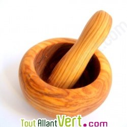 Mortier en bois d\'olivier massif avec pilon, 12cm