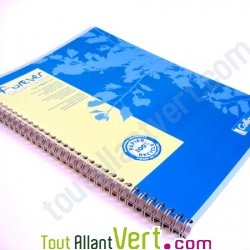 Cahier � spirale recycl� petits carreaux A4 180p Bleu Forever For�ts Vertes