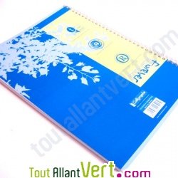 Cahier � spirale recycl� petits carreaux A4 180p Bleu Forever For�ts Vertes