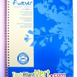 Cahier � spirale recycl� petits carreaux A4 180p Bleu Forever For�ts Vertes