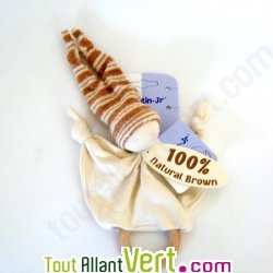 Hochet en coton bio et son anneau en bois
