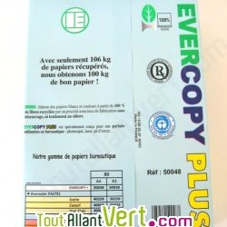Papier recycl� A4 Blanc Evercopy Plus 80g/m2, ramette de 500 feuilles