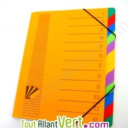 Chemise trieur color�e 12 compartiments A4+ recycl�e