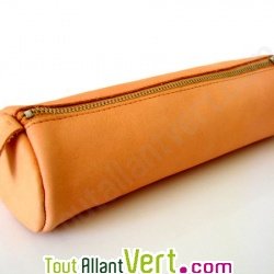 Trousse en cuir ronde couleur naturel