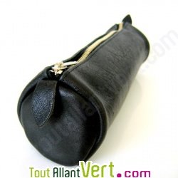 Trousse en cuir ronde couleur noir tannage v�g�tal