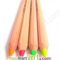 Surligneurs crayons fluo en bois naturel, lot de 4
