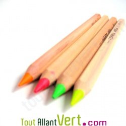 Surligneurs crayons fluo en bois naturel, lot de 4