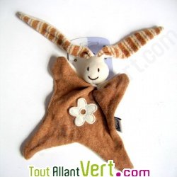 Doudou lapinou souriant en coton bio (sans fleur)