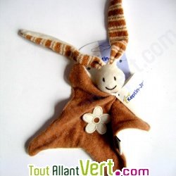 Doudou lapinou souriant en coton bio (sans fleur)